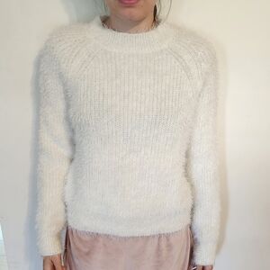 Pink Rose Women's Fuzzy White Sweater